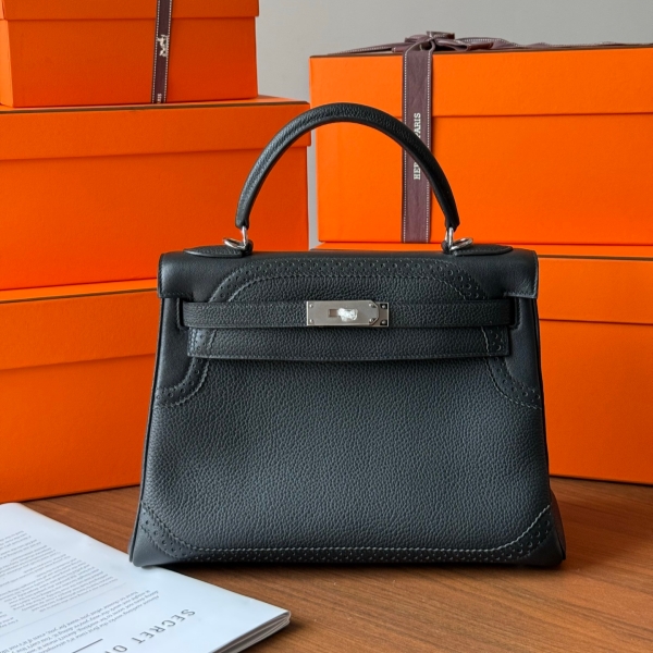 【エルメス HERMES】ケリー28 ギリーズ ブラック (89) スイフト トゴ シルバー金具（100％手縫）